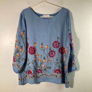 Womens‎ Ana & Rose Emboridered Boho Tunic Blue Pink L Polyester